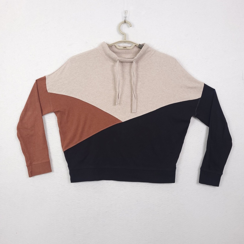 Pact Sweatshirt Organic Cotton Colorblock Mock Neck Drawstring Size M Casual